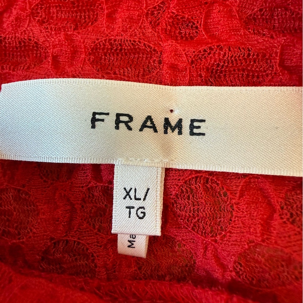 Frame Textured Mesh Mock-Turtleneck Top Cherry Red Women Size XL - Picture 9 of 13